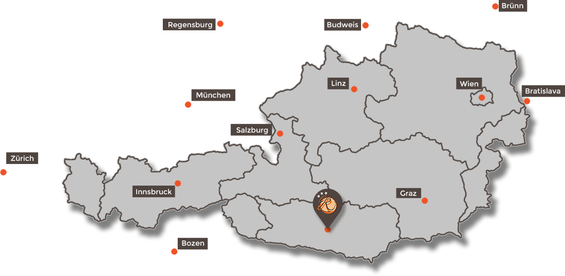 Österreich Karte - Lage Pension Pilsachhof in Kärnten